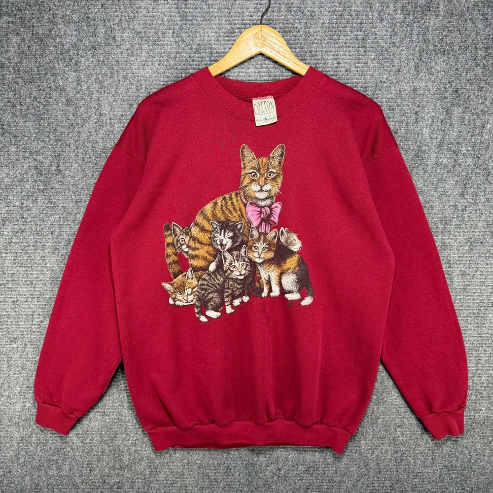 Vintage Cotton Grove Cat Kittens Sweatshirt Mens Large Red Made in USA
